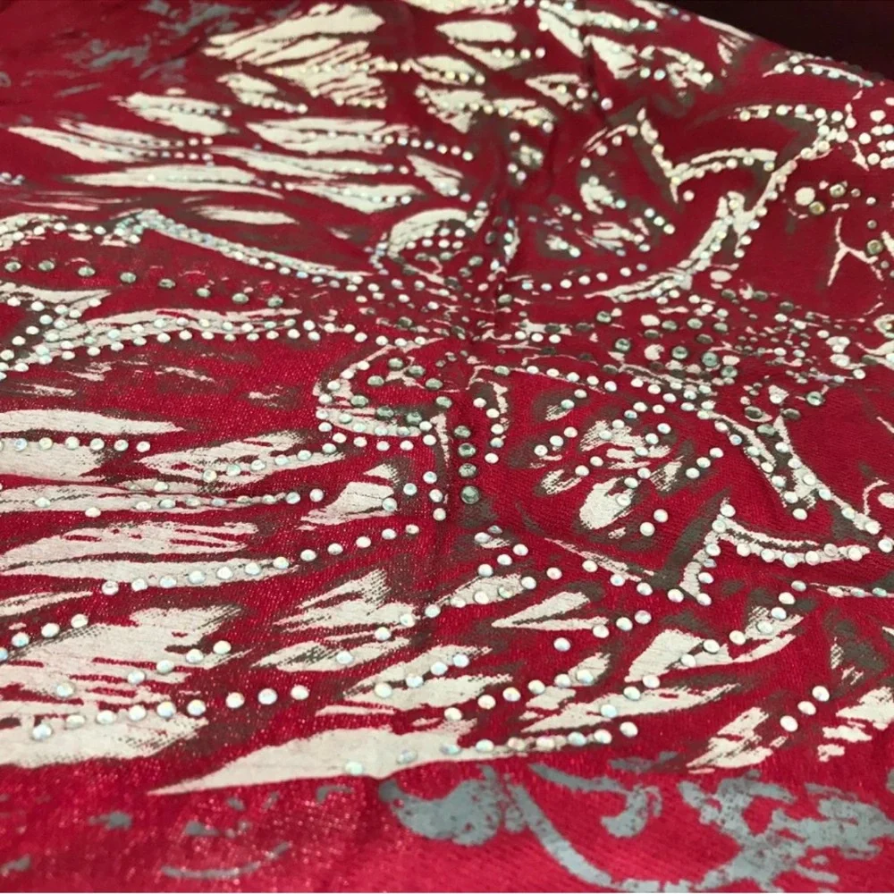 Embellished Wine Red Shawl with Silver Floral Design